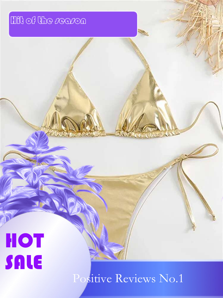 Dongdumaoyi Sexy Brozing Gold Bikinis Sets Women Push Up Micro Bikini Swimsuit Brazilian Beach Bathing Suit Tie Side Triangle Swimwear