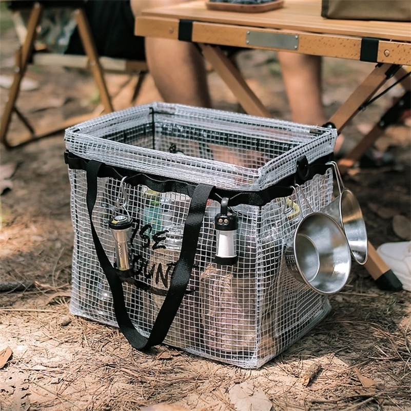 Outdoor Camping Folding Storage Box PVC Mesh Tool Bag Fishing Tackle Tote Multitool Picnic Drink Lunch 250320