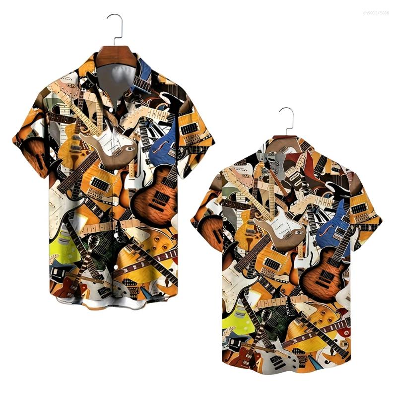 Men's Casual Shirts Musical Instrument Graphic Shirt Fashion Personality Streetwear Party Loose Oversized Button Short Sleeve
