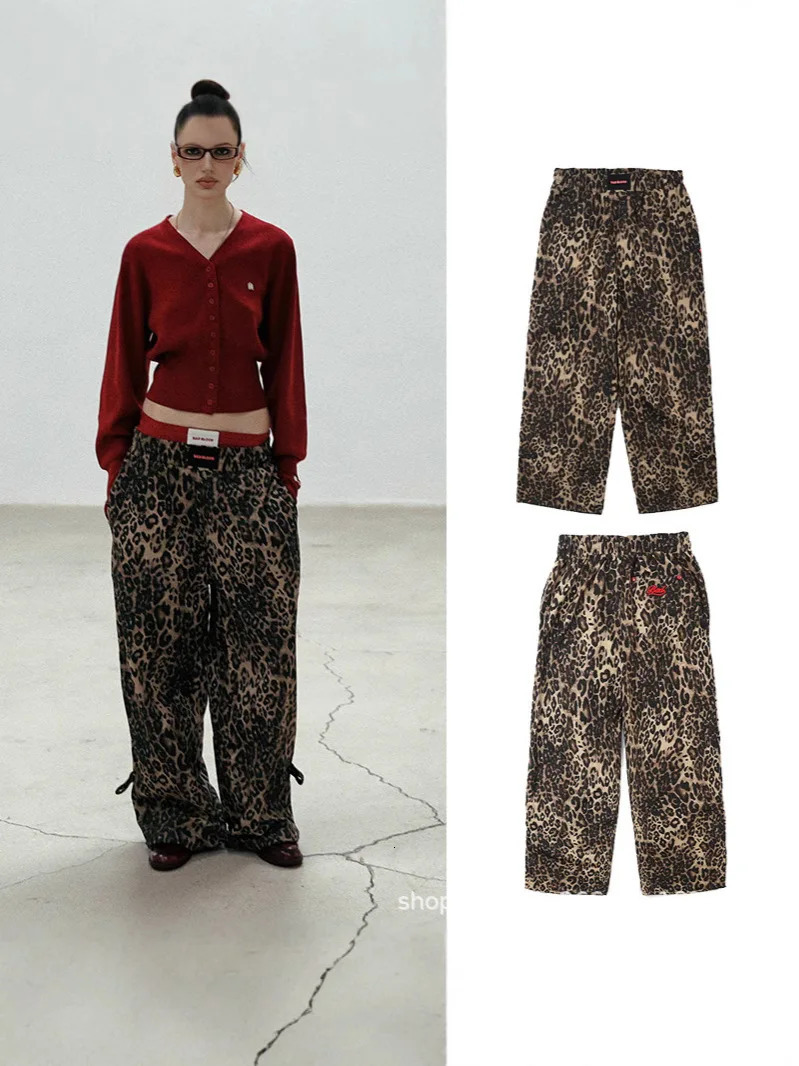 Badblood leopard print fashionable retro loose casual pants suitable for spring and autumn 250407