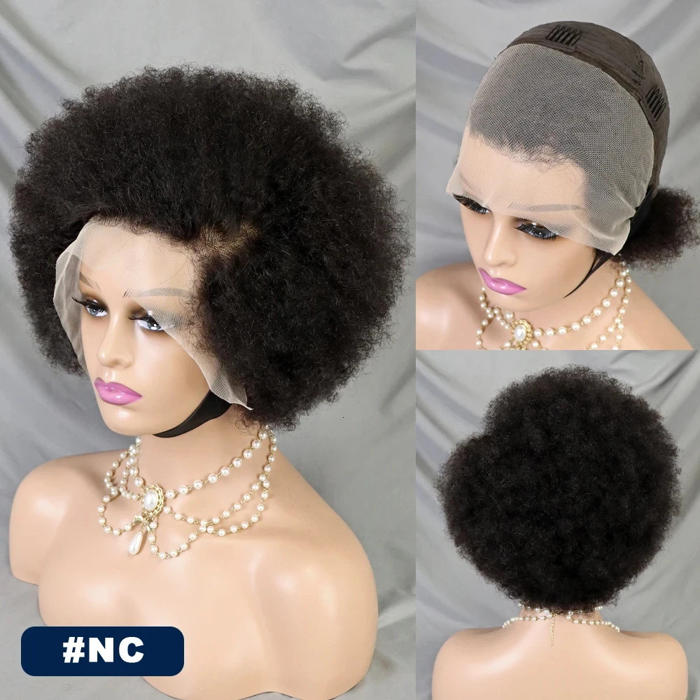 Kinky Curly Short Lace Front Wig Afro Bob Human Hair Natural