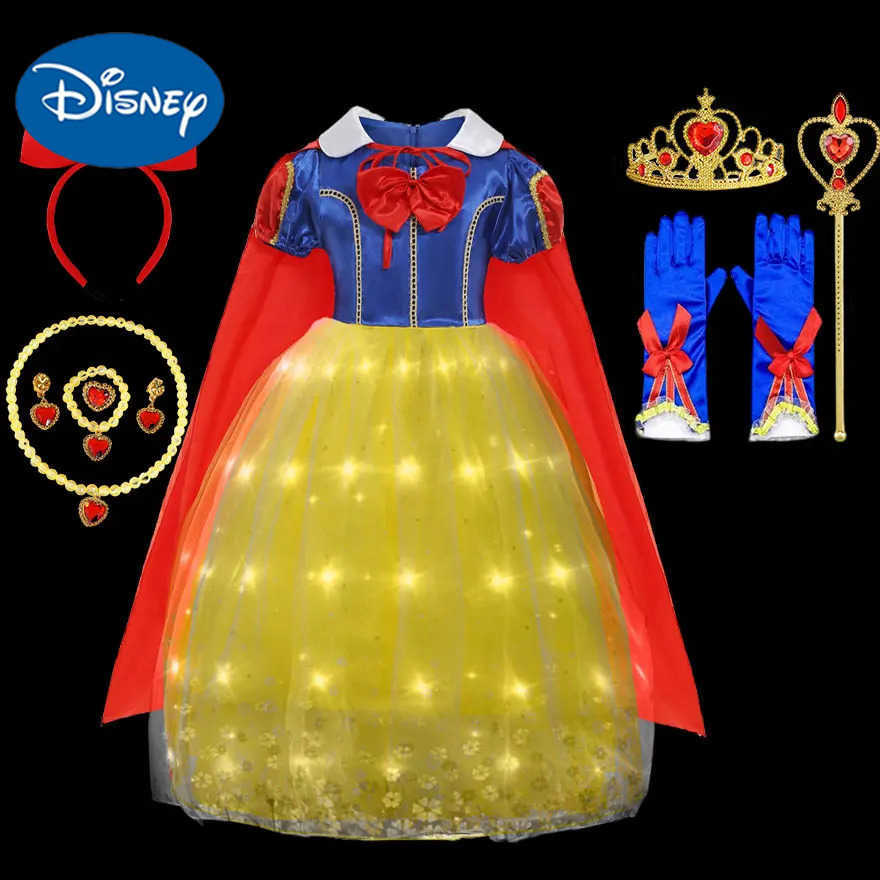 Disney 2024 Purim Carnival Princess costume lights up Snow White dress for girls birthday party illuminated LED ball dress for childrens role-playing 