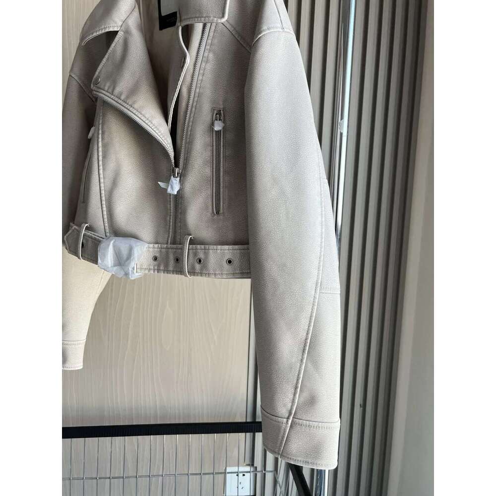 Faux Biker Jacket 2024 Traf New Y2k Lapel Zipper Decoration Loose Version Short Women's Imitation Leather Coat