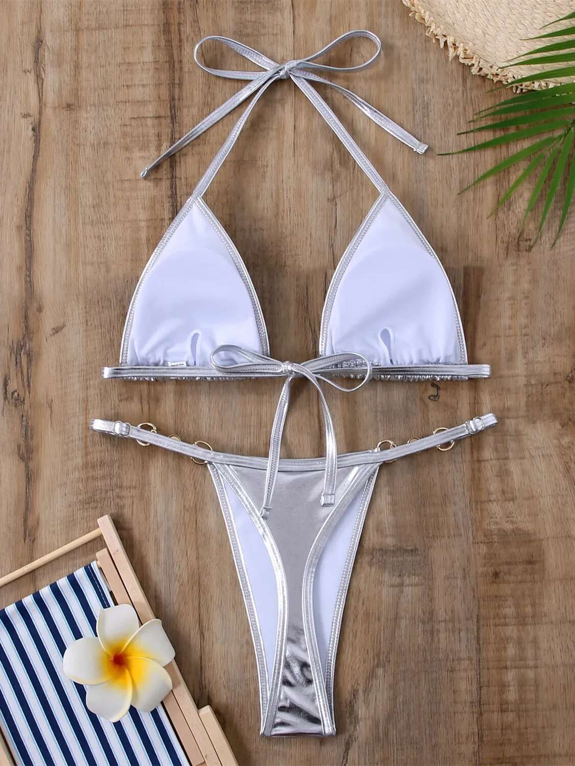 Dongdumaoyi Sexy Micro Bikini Swimsuit Women Brazilian Brozing Solid Red Silver Push Up Pearl Thong Swimwear Bathing Suit Bikinis Set