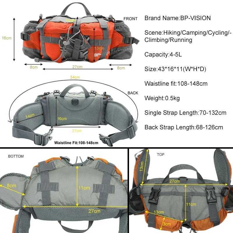BP-VISION Hiking Fanny Pack Man Cycling Waterproof Backpack Mountain Sports Fanny Pack Camping Nylon Hunting Accessori Belt BagC250407