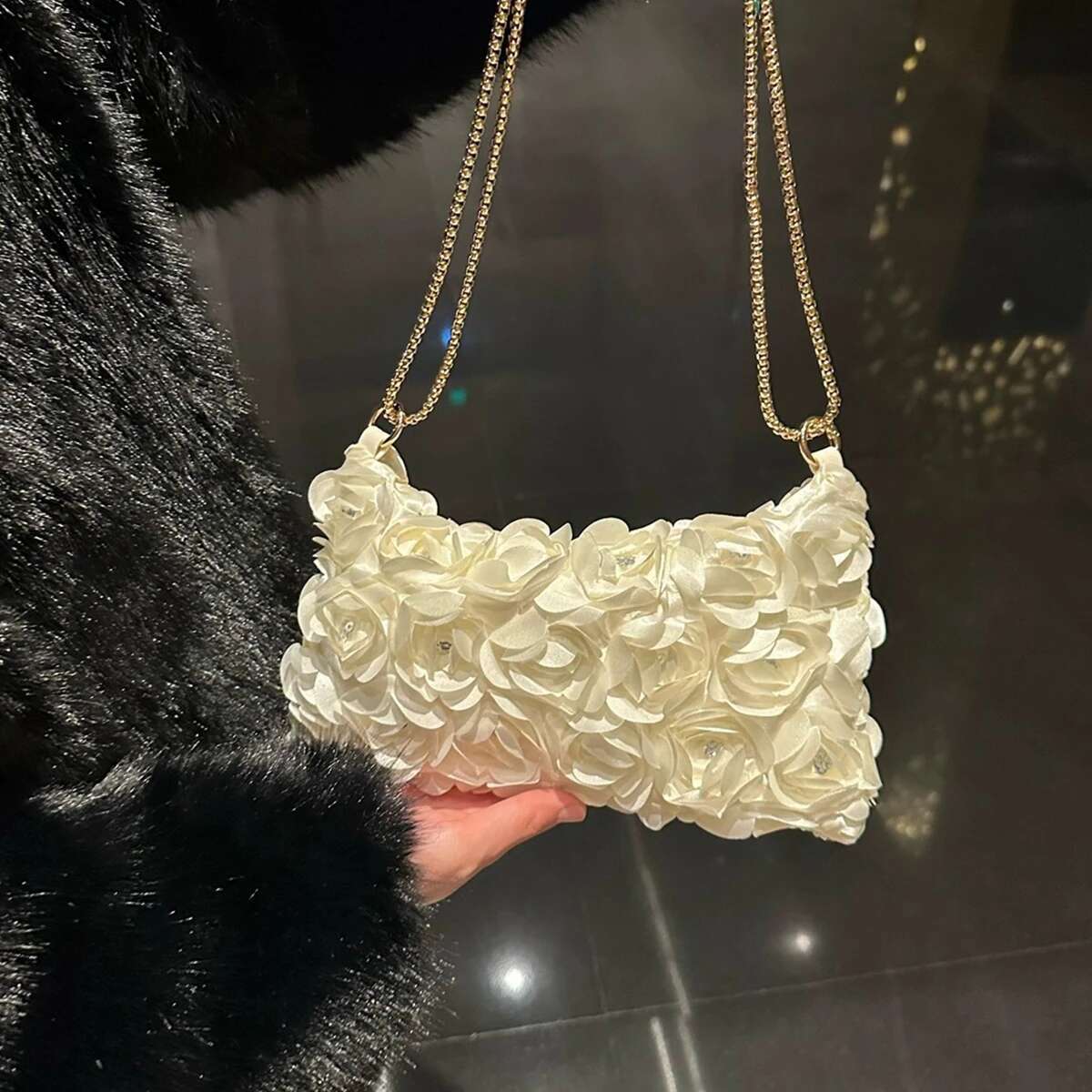 Lite Design Rose Wer Sequined Cotton Chain Zipper Pendant Bag The Underarm Area For Women s Evening Banquet MJN