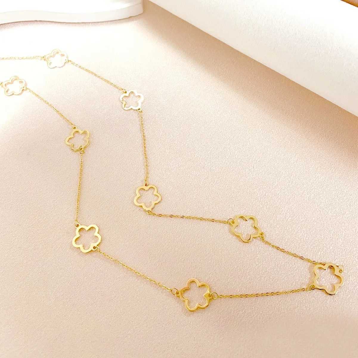 1 piece of fashionable and simple lucky flower necklace sweater chain skeleton five leaf flower long necklace Y250408