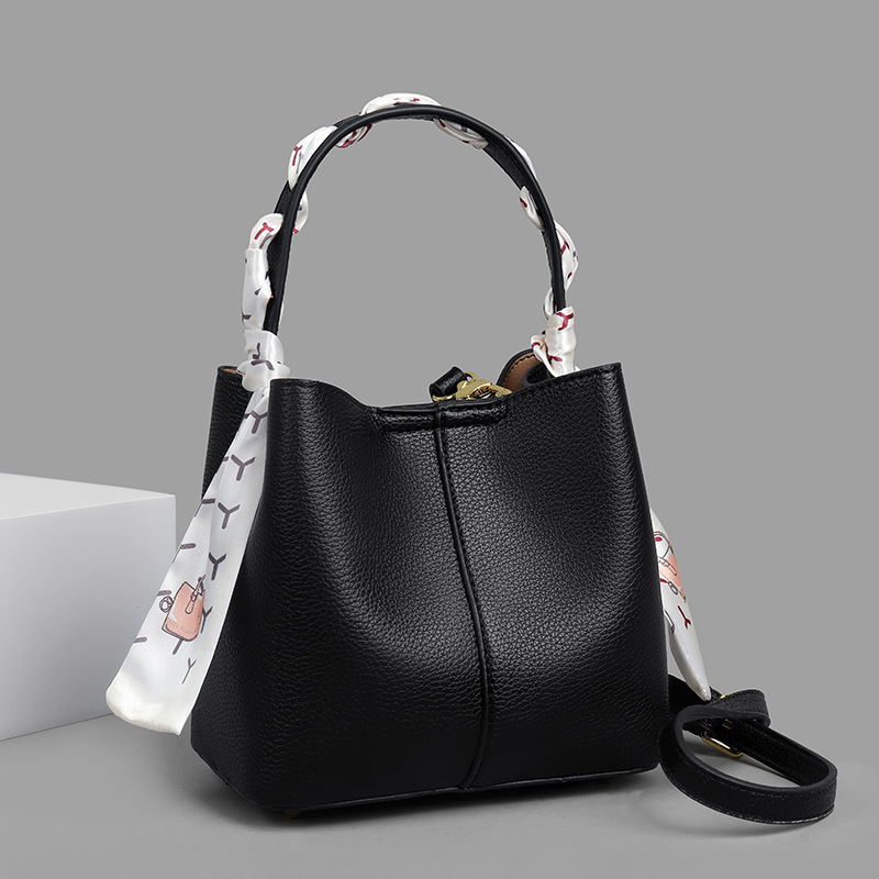 Silk Scarf Bucket Bag Women's Retro Fashion Mini Tote Senior Sense Shoulder Crossbody Bag