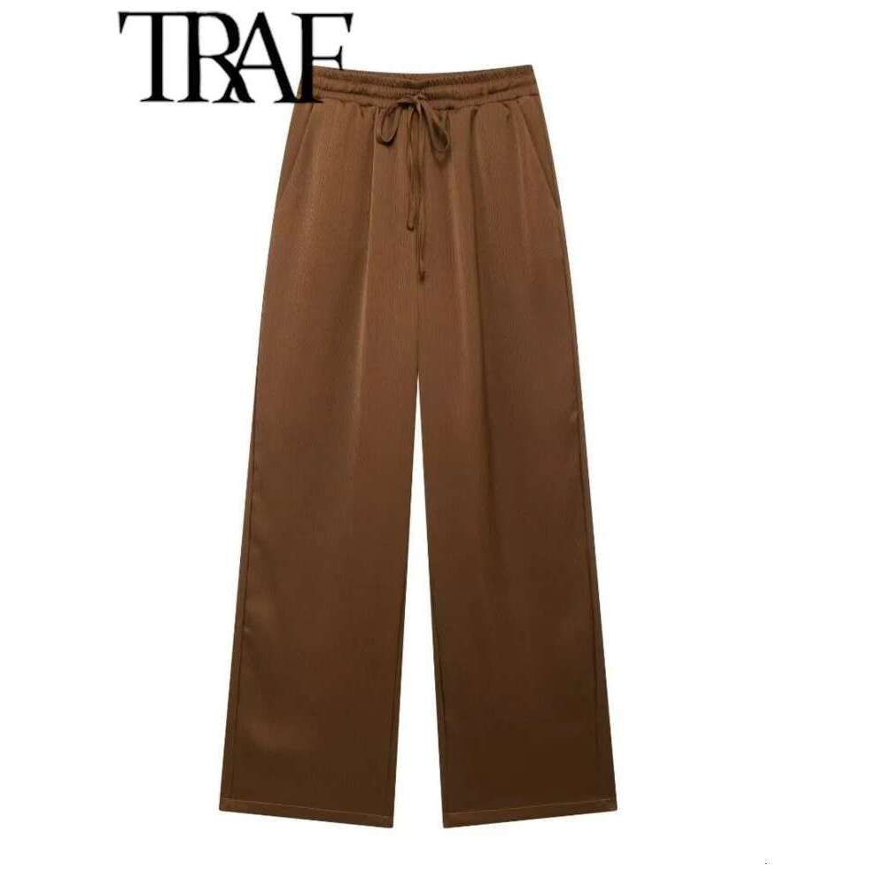 TRAF ROBE Y2k Women Sets Wide Leg Pants 2025 Spring Wrinkle Effect Oversize Office Jacket Coat Loose Blazer Suits OL Outfits