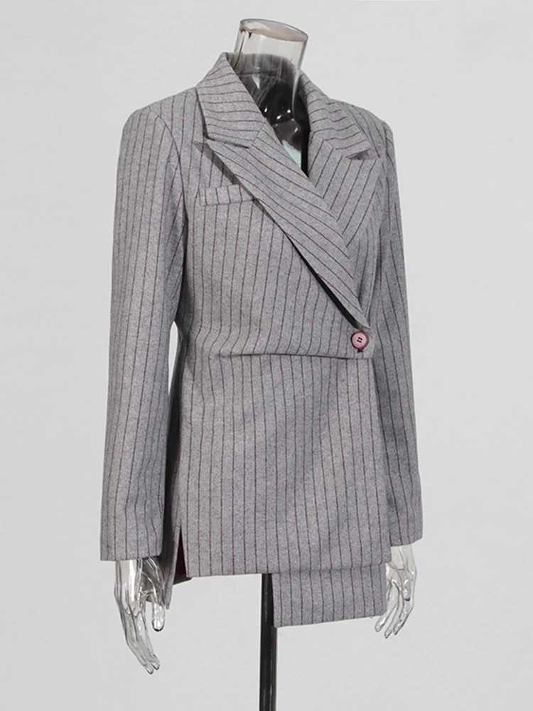 TWOTWINSTYLE Stripe Printed Asymmetric Fashion Womens Jacket Open Front Long Sleeve Weight Loss Jacket Womens Fashion New M250408