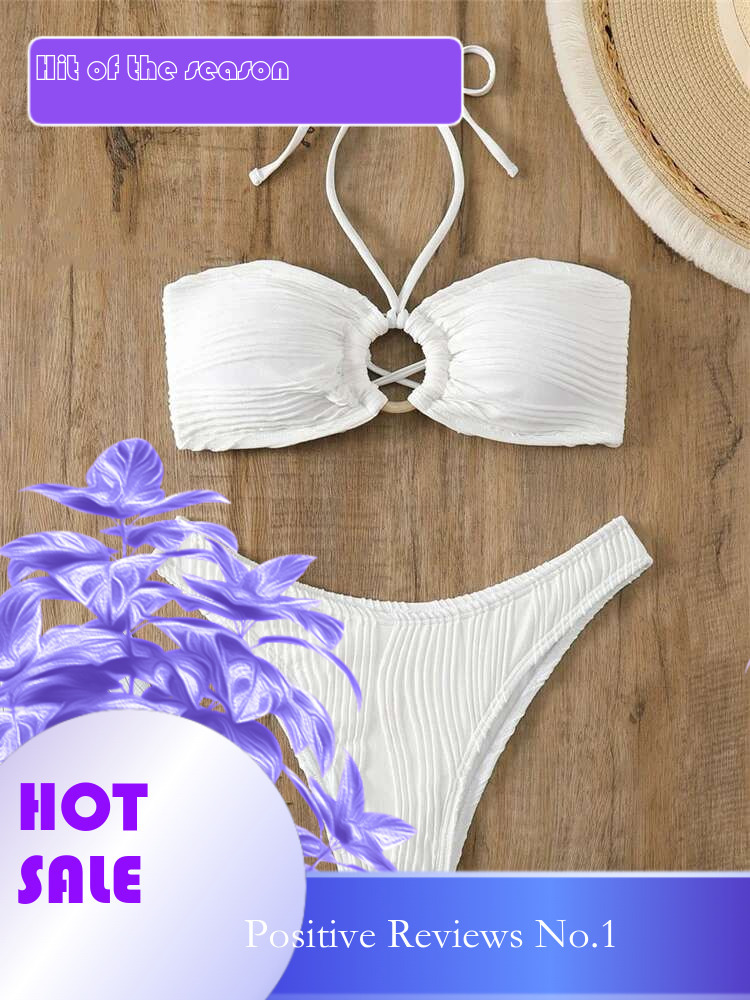 Dongdumaoyi Sexy Bikini Women White Ring Linked Hollow Out Push Up Micro Swimsuit Brazilian Bandeau Bathing Suit Bandage Thong Swimwear