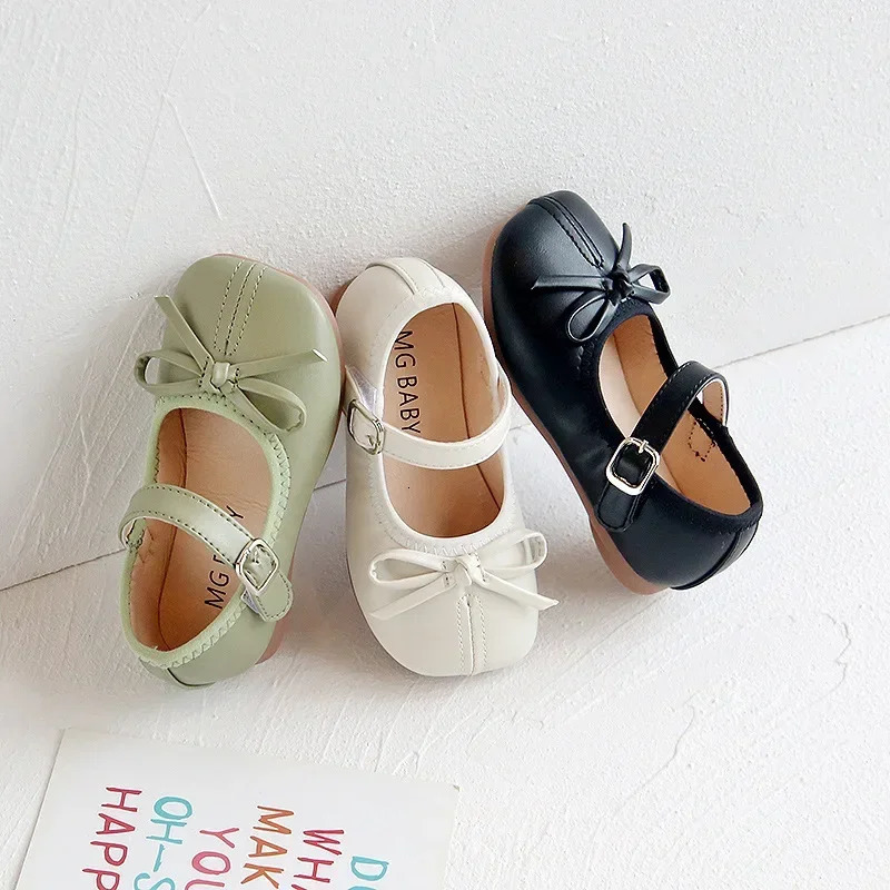 Fashion Mary Janes Shoes For Baby Butterfly Girls Flats Soft Singe Shoes For Kids Girls PU Leather Shoes 250407