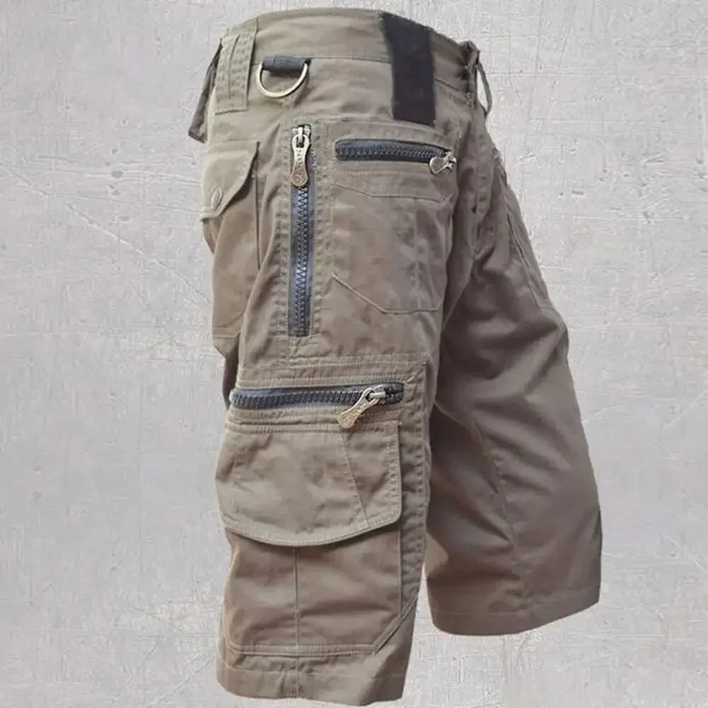 Mens military uniform cargo shorts tactical jogging solid color multi pocket summer casual straight mens 250403