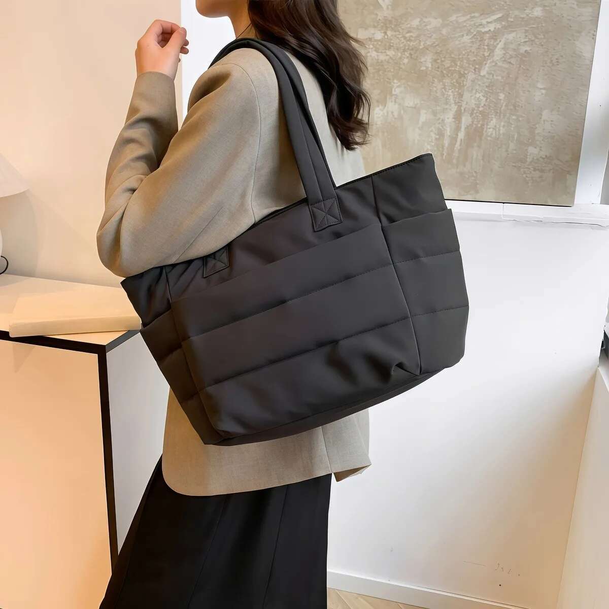 Women s Large Capacity Solid Color Tote Bag Versatile Handbag For Commuter Work Student Class Shopping Bag Liu