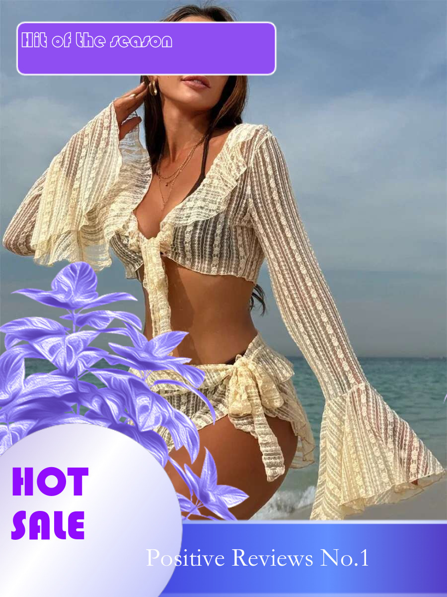 Dongdumaoyi Pieces Bikinis Sets Women Mesh Long Sleeve Cover Up With Beach Skirt Swimwear Holiday Bathing Suit Patchwork Swimsuit