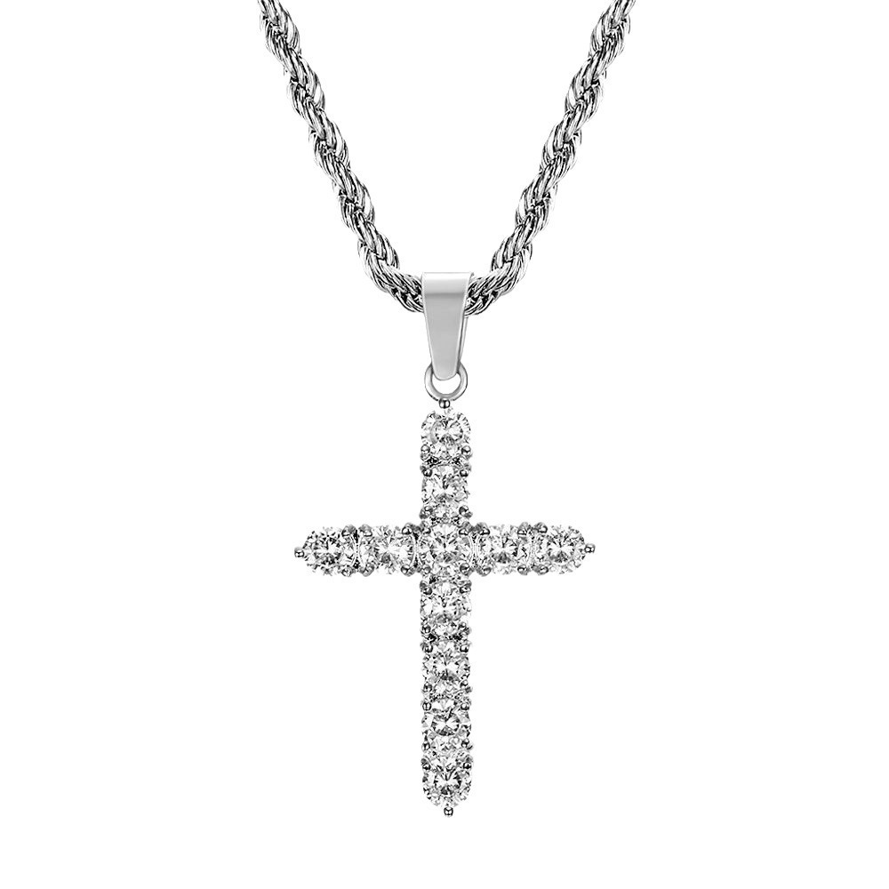 Hip hop Cross Jewelry Titanium Steel Gold Plated Zircon Pendant Necklace