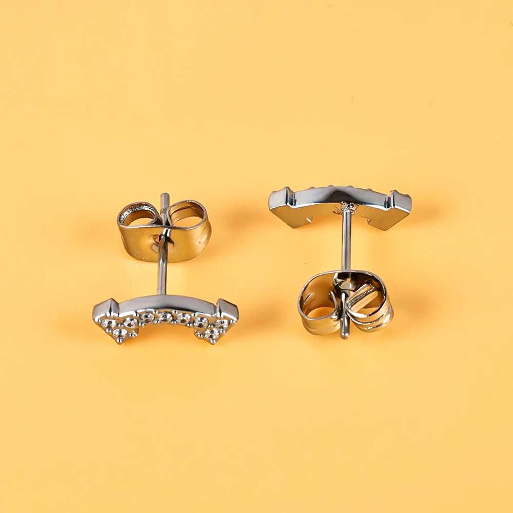1 Pair of Stainless Steel Versatile and Minimalist Zirconium Inlaid Smile ear Studs EarringsC250407