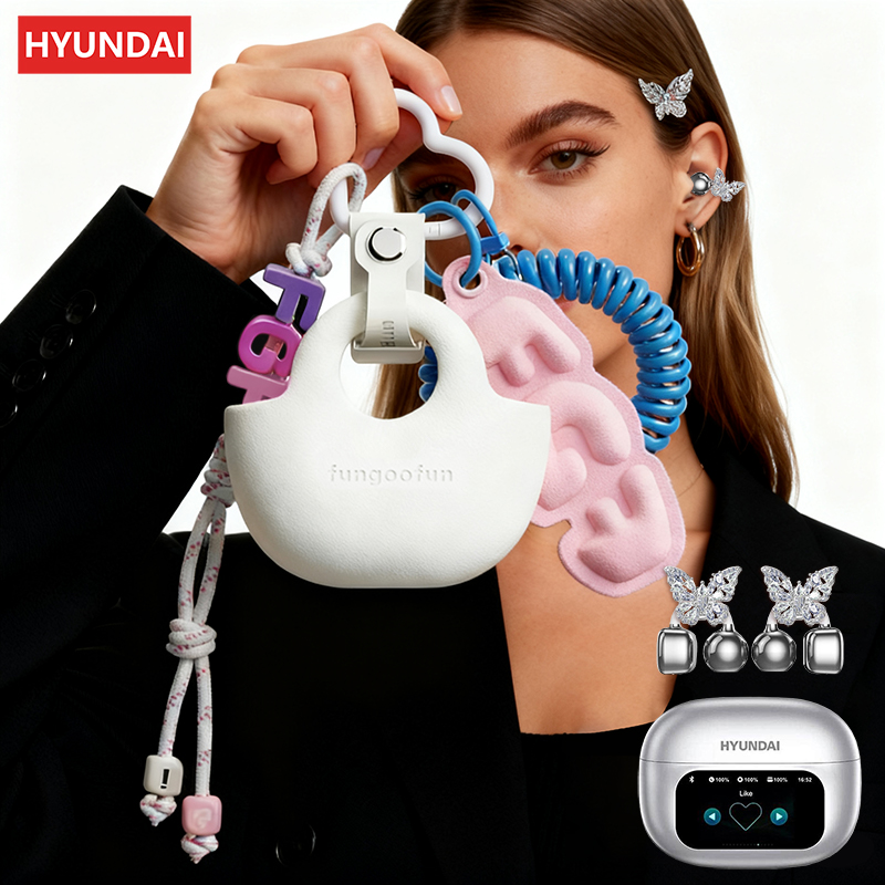 HYUNDAI Top earrings butterfly Headphones Design with LCD Full Color Touch Screen Audio Wireless airpods for Music Phone Calls with earrings Bow tie s