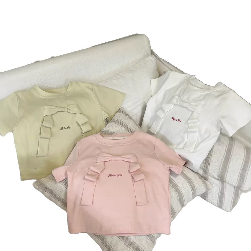 Ddmyshoesvip Girls Sleeved T Shirt New Bow Slimming Sweet And Versatile Short T Base Shirt For Children S Summer Wear
