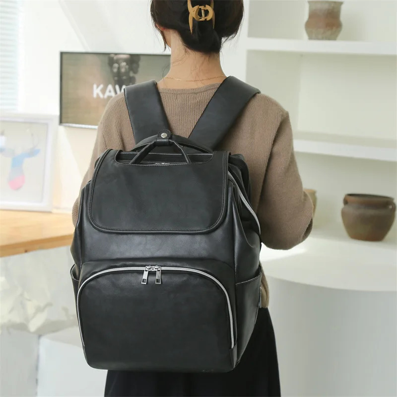 Multi Functional Mommy Bag PU Leather Diaper Bag Backpack Unisex Baby with Changing Mat Large Capacity Travel Diaper Backpack 250407