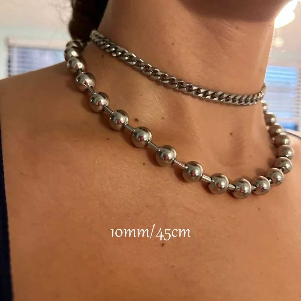 6/8/10mm Stainless Steel Ball Chain Layering Necklace for Women Men Oversize Chunky Chain Choker Grunge Aesthetic Y2K NecklaceC250407