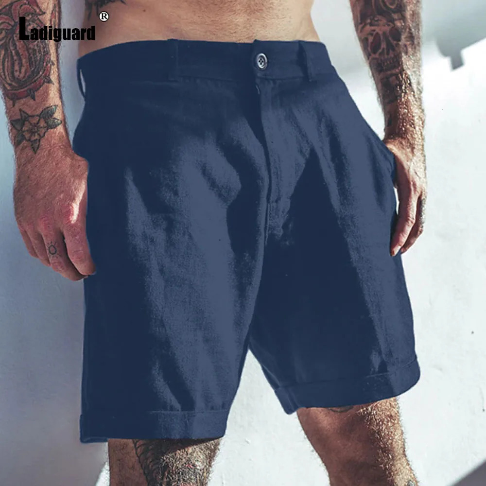 White Navy Cotton Linen Shorts Men Fashion Zipper Pocket Short Pants Male Streetwear Stylish simplicity Casual Beach Shorts 250407
