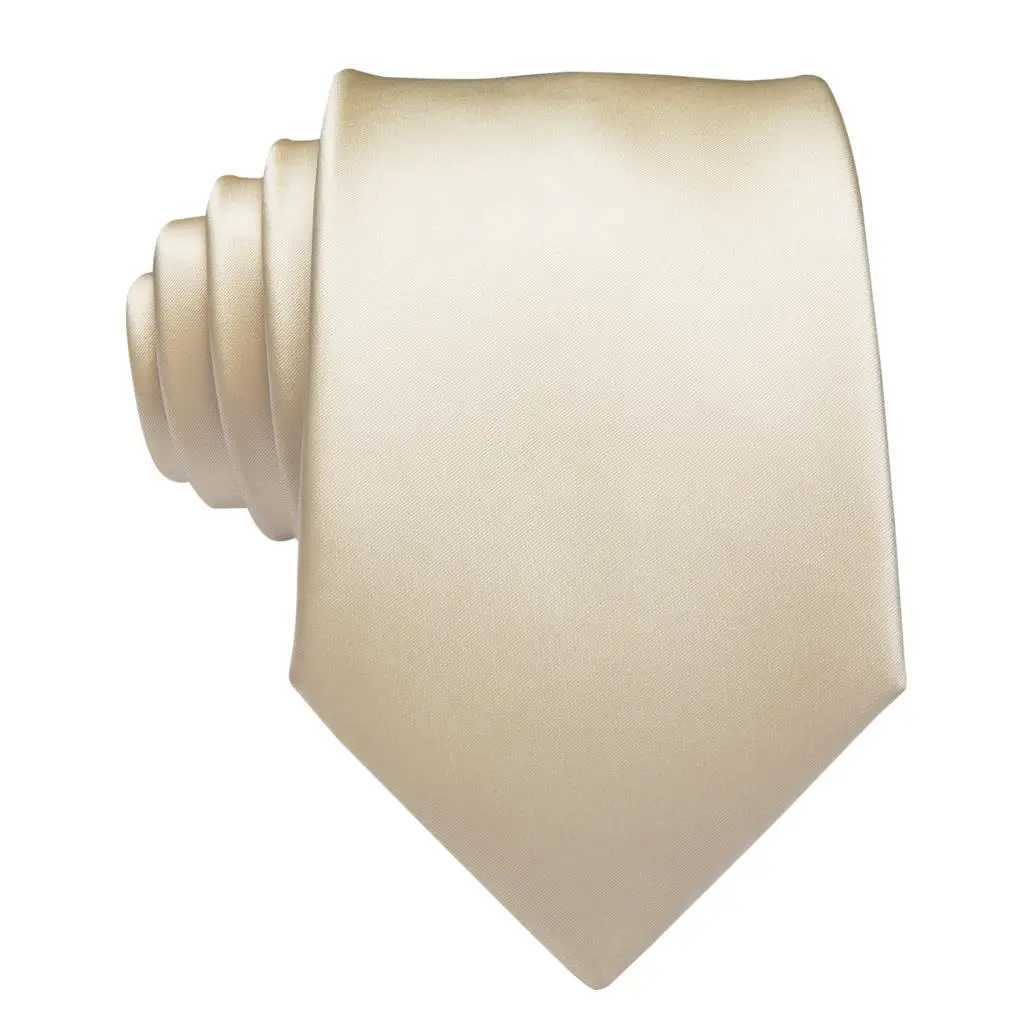 Champagne Ivory Solid 2023 New Elegant Mens Ties Hanky Cufflink Silk Necktie For Men Wedding Party Business Fashion Brand Hi-Tie X250407