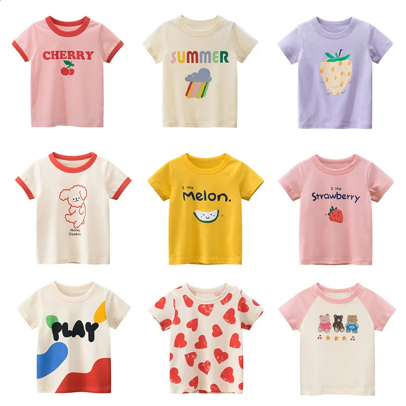 2025 Summer 2-8 Years Kids Girl Shorts Sleeve T-shirts Printed Little Girl Top Baby Girl T Shirts Children Toddler Girl Clothes 250408