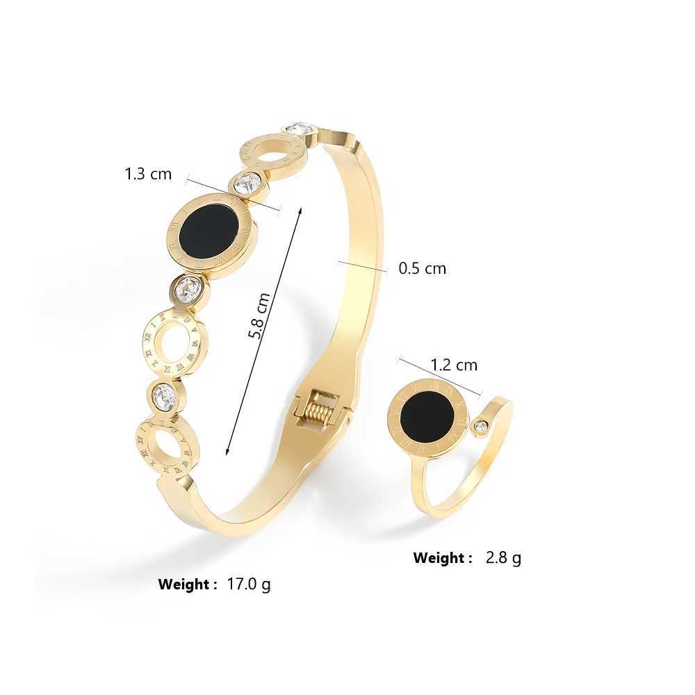ZAKOL 2-piece Womens Fashion Bracelet Ring Black Acrylic Roman Digital Stainless Steel Couple Bracelet Jewelry Set Gift Y250408