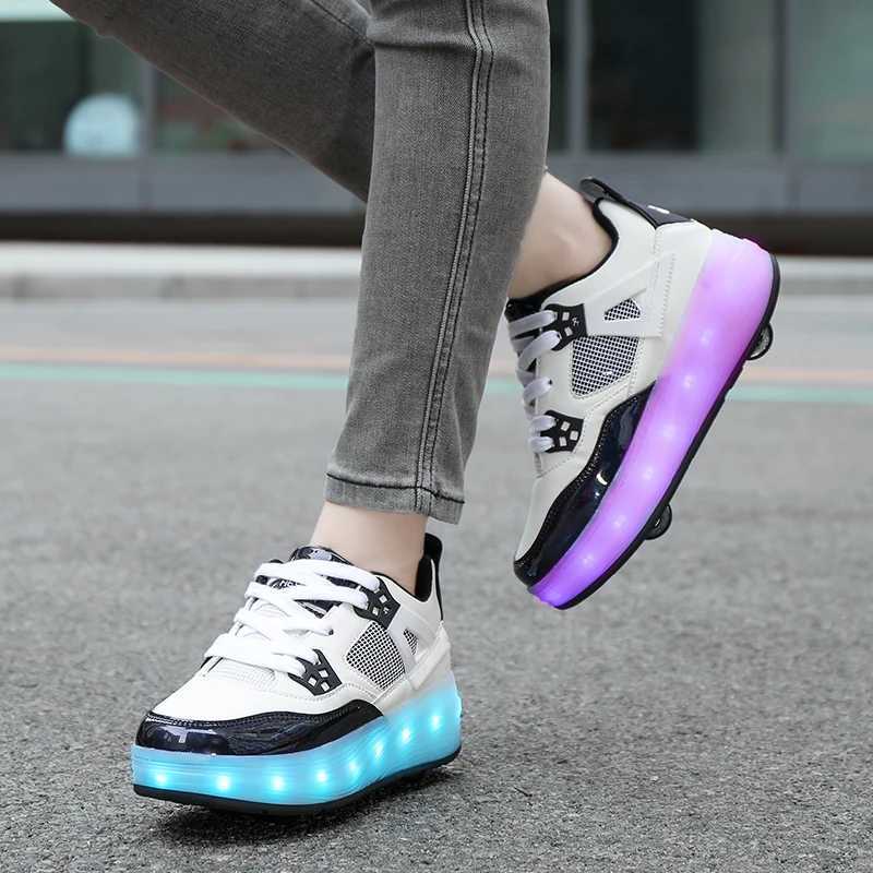 Roller Skate Shoes for Kids Charging Light Sports Casual Shoes Flashing Flying Shoes Four Wheel Rounds Running for Boys Girls L251108