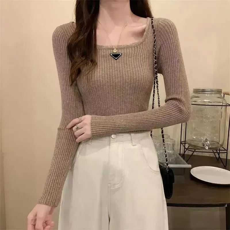 Designer Sweater Autumn Winter Wool Pullover Versatile Round Neck Underlay Sexy Knitted Shirt Women's Sweater A2