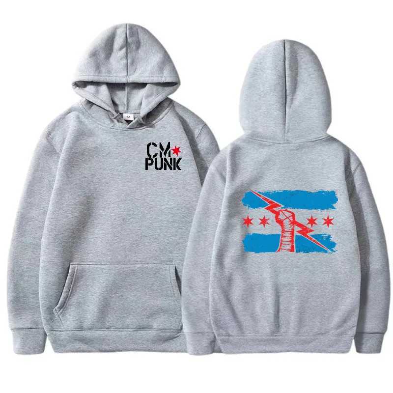 New famous wrestler returns to CM punk mens solid hoodie for autumn and winter fashionable printed street sports and leisure top Pullover W250408