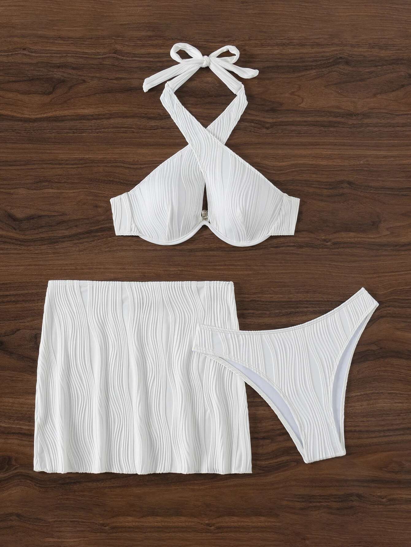 Dongdumaoyi Sexy White Bikini Women Halter Cross Push Up Underwire Swimsuit Beach Bathing Suit High Waist Skirt Pcs Swimwear Biquini