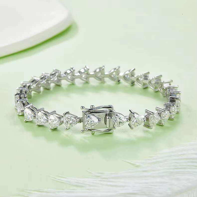 Best Gift Factory Price Mossanite Triangle Tennis Chain for Women Men Gift S925 Silver Moissanite Diamond Tennis Chain Bracelet