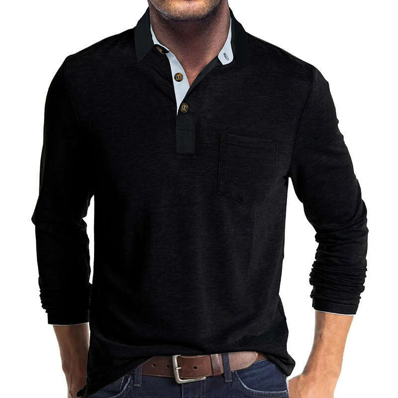 European American long sleeved lapel T-shirt men's autumn and winter base shirt top polo wholesale new casual fashion trend clothing