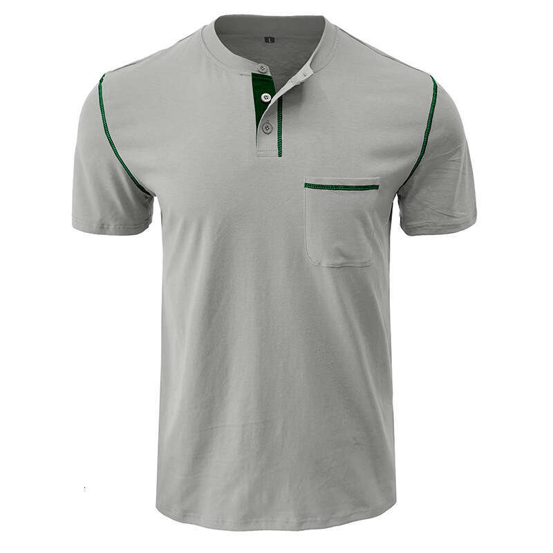 summer European American short sleeved men's Henry shirt top T-shirt new style chic and elegant clothing