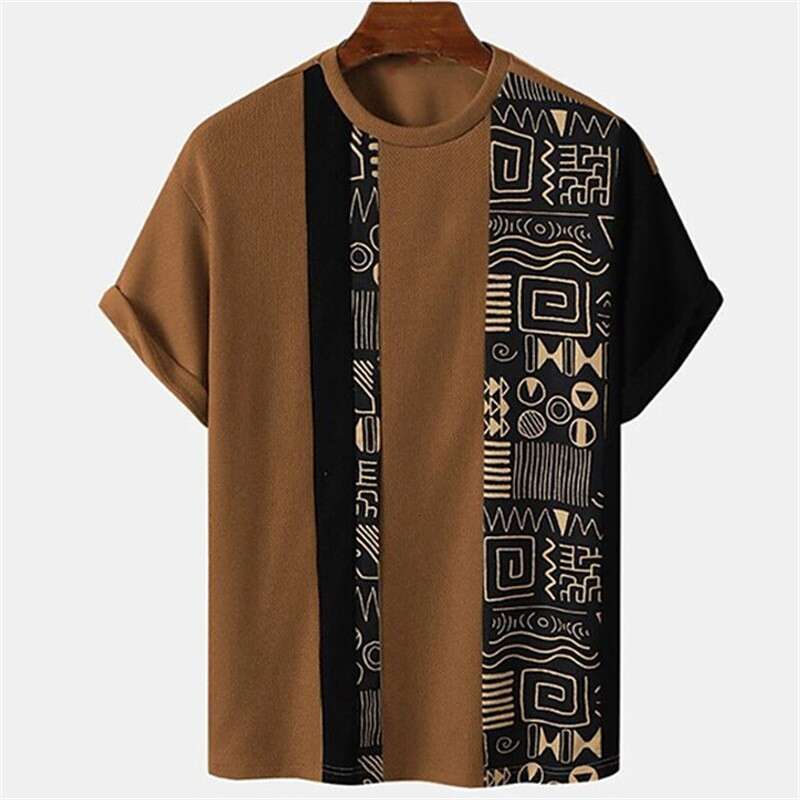 European and American Summer 3D Effect Color blocked Short Sleeve Round Neck Men's T-shirt New Casual Versatile Fashion Clothing