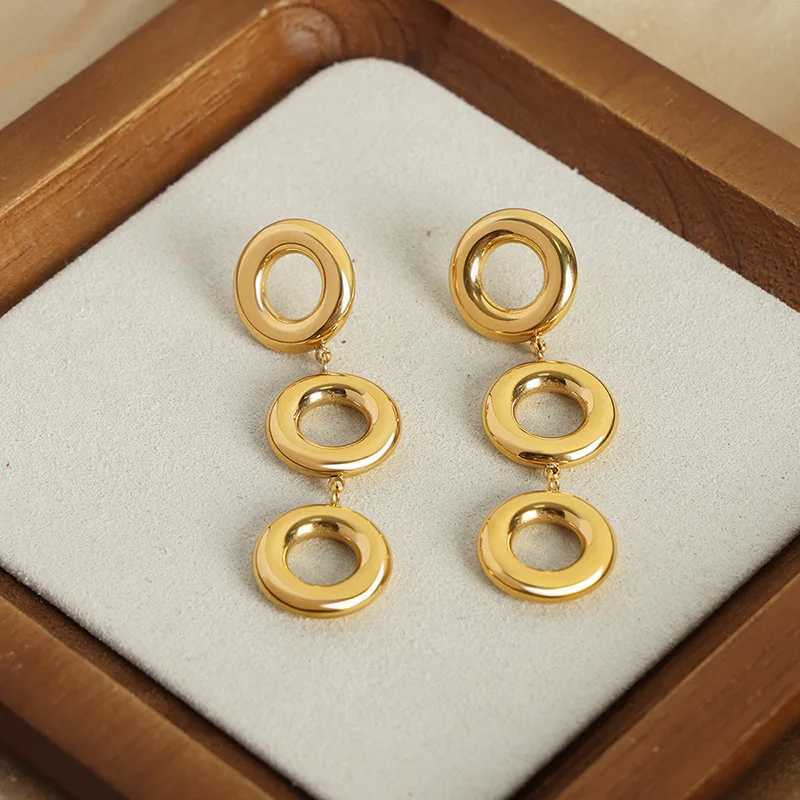 Luxury stainless steel necklace earring bracelet set womens round chain gold-plated pendant waterproof jewelry accessories Y250408