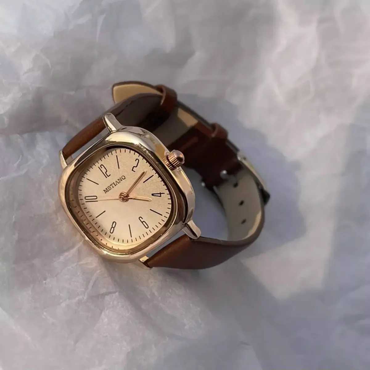 Casual Watch Retro Square Quartz Digital Mini Dial Leather Strap Fashion Watch Waterproof WatchT250408