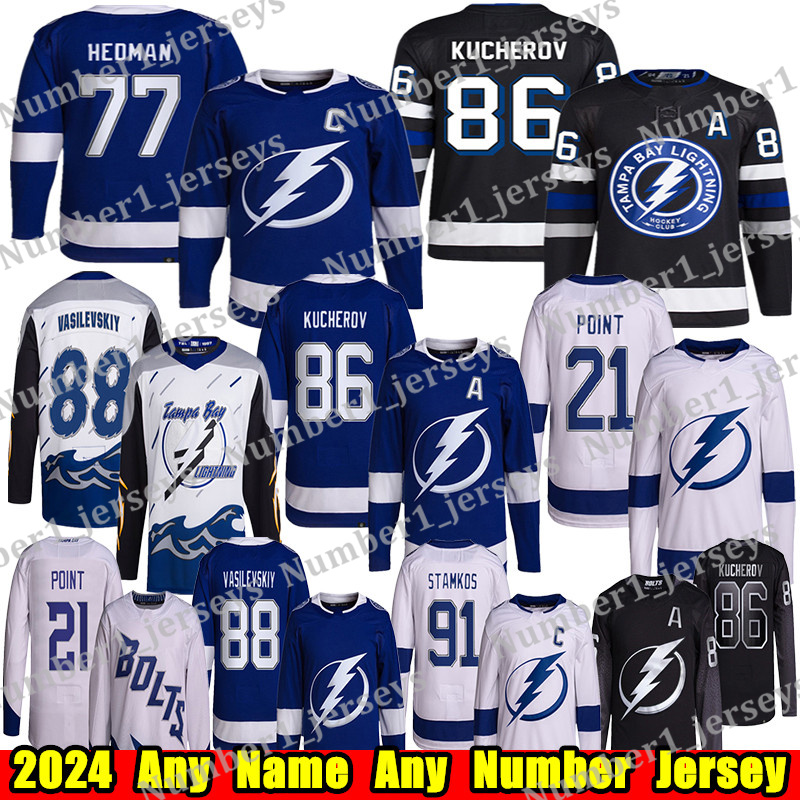 #86 Nikita Kucherov tampa bay hockey jersey lightning jersey #88 Andrei Vasilevskiy Yanni Gourde Brayden Point Victor Hedman Jake Guentzel Anthony Cirelli jerseys