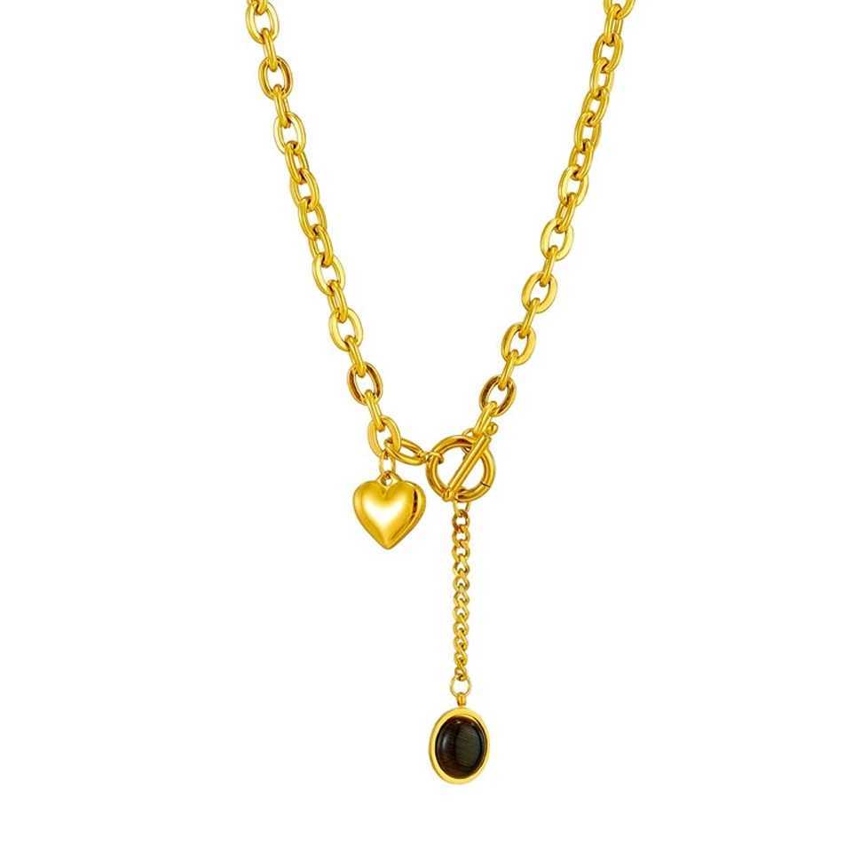 Yupsk 316L stainless steel heart-shaped black stone pendant necklace suitable for women OT buckle chain Versatile jewelry gift Y250408