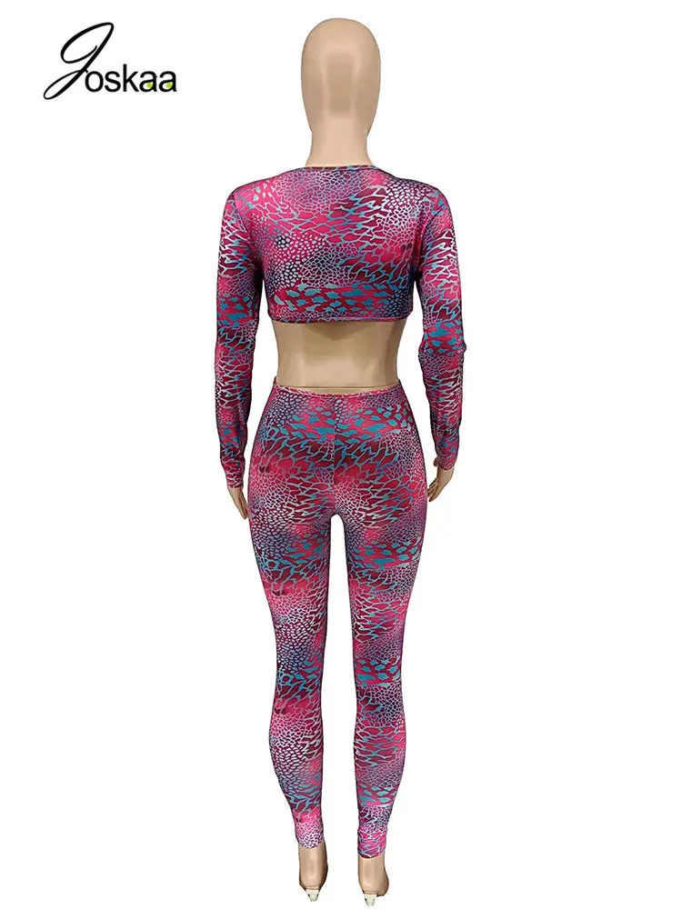 Joskaa Snakeskin Printed Hollow Out Rompers Womens Jumpsuit Sexy V-neck Long Sleeve Backless Jumpsuits Fashion Overalls Clubwear 250407