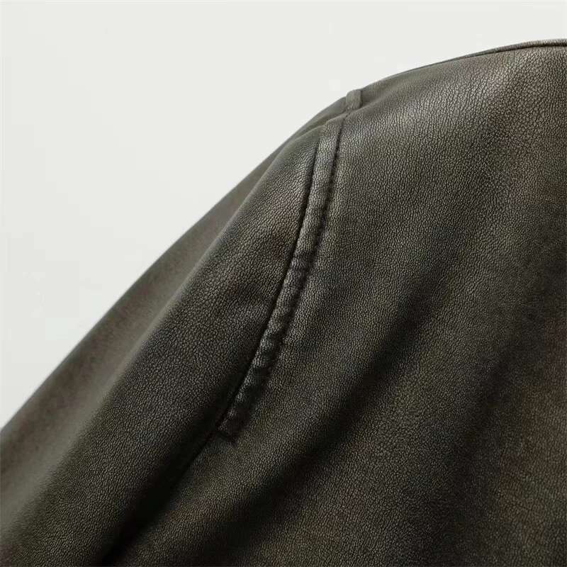 Women's Street Fashion Faux Bomber Jacket Stand Collar Black Short Leather Coat