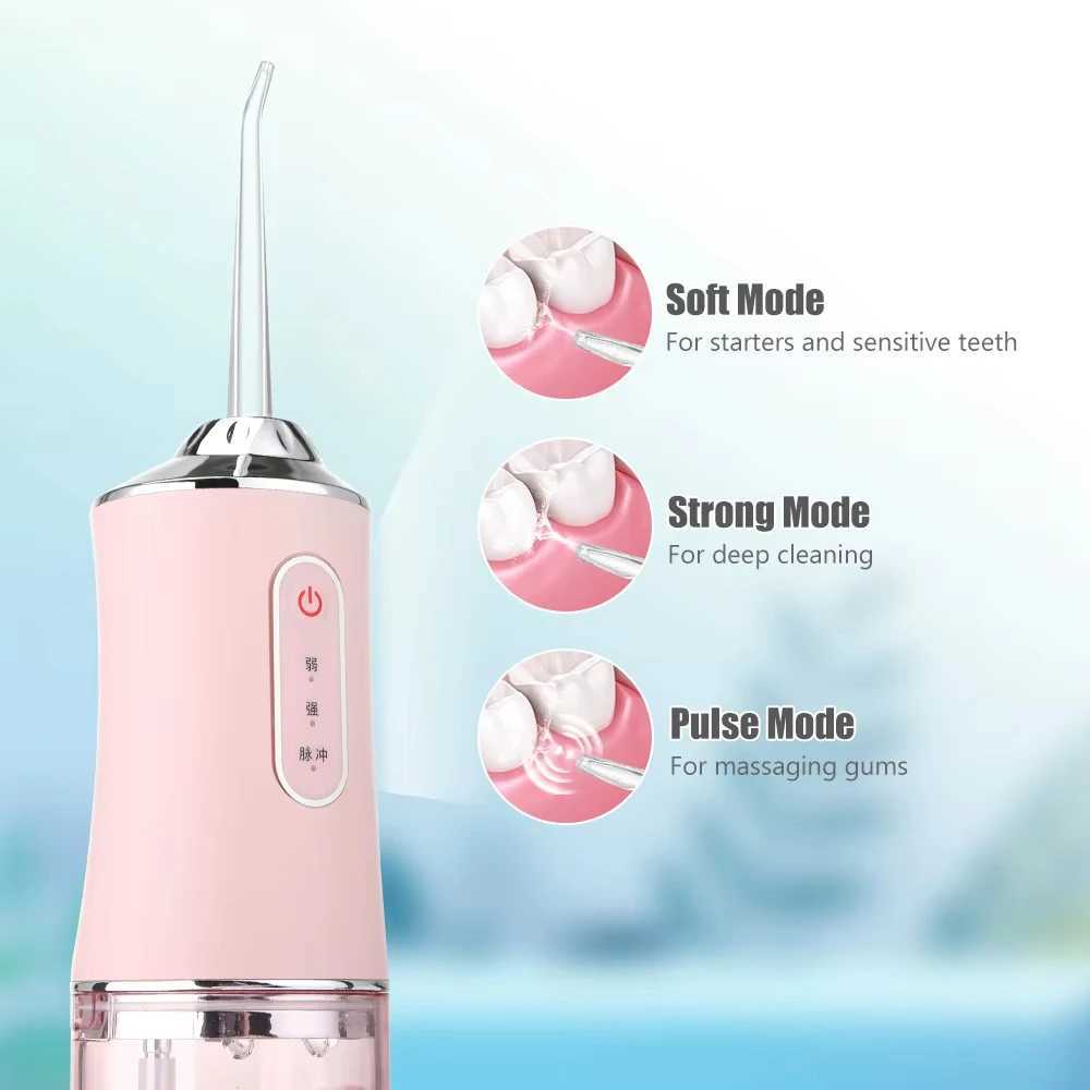 Oral irrigator portable dental sink USB charging sink dental pick 4 nozzles 220ml 3 modes IPX7 1400rpm M250408