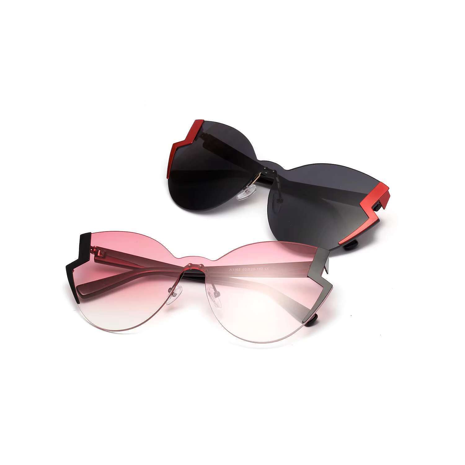 Unisex Fashion Gradient Cat Eye Butterfly Large Sunglasses AC Lens Metal Frames Custom Polarized Mirror