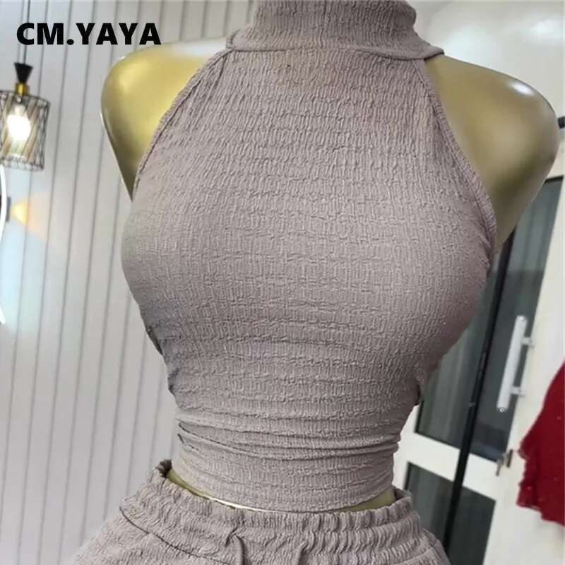 Cm.Yaya Fiess Women's Set Sleeveless Tops And Wide Leg Pants 2025 Active Street Summer Two 2 Piece Sets Outfit Tracksuits