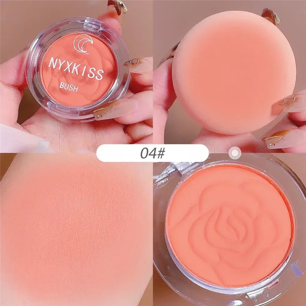 Monochrome matte embossed petal powder blusher palette peach face cream pink orange cheek contour makeup red female beauty cosmetics 250325