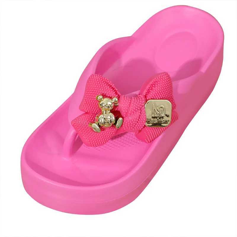 Pink platform slider for women Eva thick bottom slider with bow flap summer home flap for women N-Slip beachXJ250407