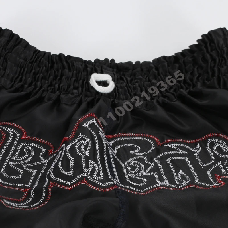 Muay Thai Boxing Shorts Fitness Mens Womens Childrens Boxing Shorts Embroidery Thai Gym Training Black MMA Jujutsu Pants 250408