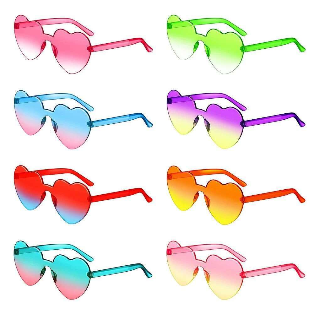 Love Heart Shape Sunglasses Women Party Girls Rimless Frame Lens Colorful Gradient Sun Glasses Female Red Pink Yellow Shades